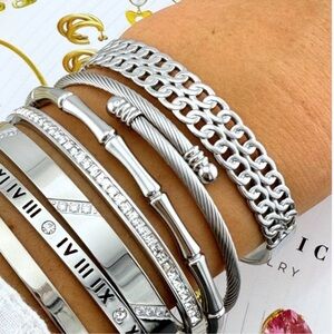 Elegant Stainless Steel Silver Cuff Chainlink Bracelet